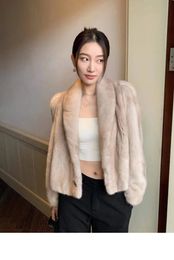 Vintage short women faux mink fur coat suit collar puffy sleeve's stylish fashionable artificial for autumn 231226