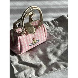 18% OFF Designer bag Niche Design Women's New Saturn West Empress Dowager Pink Chequered Cute Handheld Crossbody Bag