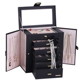 Boxes Extra Large Jewelry Box Veet Display Organizer Packaging Girls Earring Necklace Ring Jewellery Storage Holder Mirror Case Gift