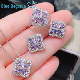 Pendants Natural Tanzanite Pendants Stud Earrings Ring 3*4mm Gemstone 925 Sterling Silver Fine Jewellery Rings for Women Anniversary Gift