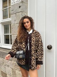 Vintage Leopard Print Reversible Wool Coat O neck Single Breasted Pockets Fleece Jackets Autumn Winter Female Streetwear 231227