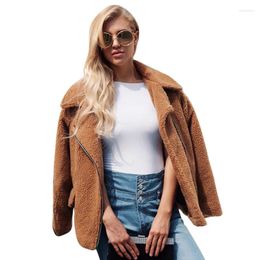 Women's Jackets 2023 Women Faux Lamb Wool Jacket Coat Long Sleeve Zipper Pocket Autumn Winter Teddy Bear Streetwear Coats Outercoat