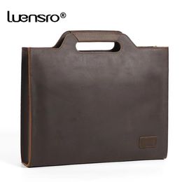 Briefcases Real Crazy Horse Leather Briefcase Men Vintage Handbag Male Messenger Bags Portfolio Laptop Shoulder Bag Men Office Work Bag