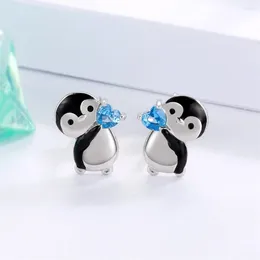 Stud Earrings Penguin Earring Inlay Blue Crystal Luxurious Lovely Animal Ear Studs Enamel Jewelry For Woman Girl Gift