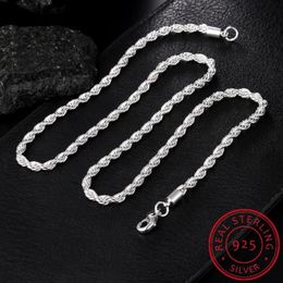 925 Sterling Silver 16 18 20 22 24 Inch 4mm ed Rope Chain Necklace For Women Man Fashion Wedding Charm Jewelry273i