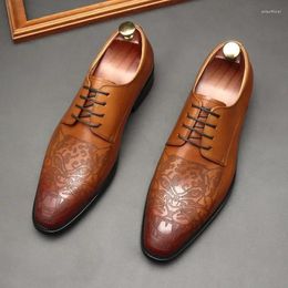 Dress Shoes Men's Leather Comfortable And Durable Business Formal Oxford Lace-up Handmade Brogue Groom Luxury Wedding Shoe