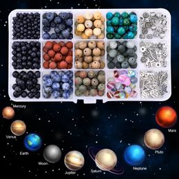 A SET Natural Stone Beads Kit Round Universe Galaxy Chakra Beads Volcanic Lava Beads For Bracelet Making DIY Earring Findings 231227