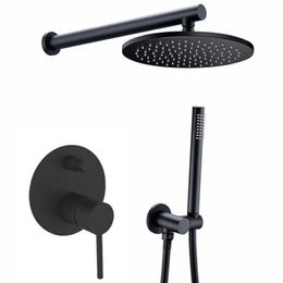 Sets Rolya Luxury Solid Brass Matte Black Concealed Waterfall Bathroom Shower Set in wall rain shower faucet