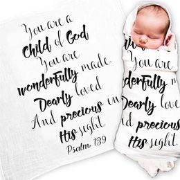 Blankets White Muslin Baby Swaddle Blanket Psalm 139 Child of God for Christening Baptism Baby Shower as a gift 201113