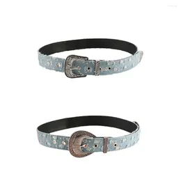 Belts Denim Fabric Floral Buckle Korean Waistbands Carved Decorative Men Waist Flower Belt Women