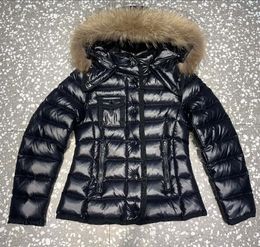 Women 100% Big Real Raccon Fur Hooded Down Coat Thick Warm Double Zipper Jacket Waterproof Parkas Black Color Size 1234