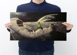 Classic Outer Space Earth Astronauts Drink Relaxing Moon Landing Fantasy Kraft Paper Poster Home Decor Wall Sticker4131799