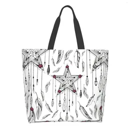 Shopping Bags Dream Catcher Extra Large Grocery Bag Star And Feathers Boho Style Reusable Tote Travel Storage