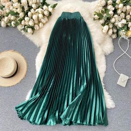 skirt Croysier High Waist Long Skirts Womens 2021 Maxi Pleated Skirt Women Clothing Elegant Office Lady Fashion Metallic Satin Skirt