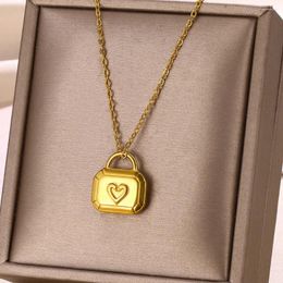 Pendant Necklaces Stainless Steel Lover Lock For Women Charm Heart Shape Bag Couple Choker Jewelry Valentines Gifts