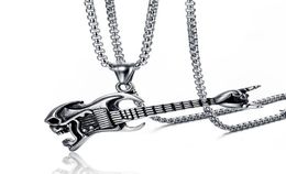 Fashion Rock Guitar Necklaces HIP HOP Musical Stainless Steel Necklace Pendant For Men Women Jewellery Gift 2 Colors6660022