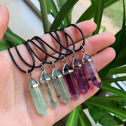 Pendant Necklaces Natural Green Fluorite Crystal Necklace Healing Jewellery Point Pendulum Quartz Stone Purple Hexagonal