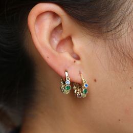 fashion gold plated earring for women girl gift with rainbow Colourful cz drop charm round dots geometric elegance adorable earring1962