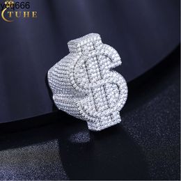 Pass Diamond Tester Full Moissanite Dollar Ring Hip Hop Jewelry 925 Sterling Silver Lab Gemstone Iced Out Men Ring
