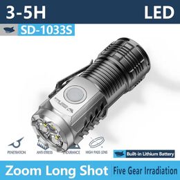 1pc Powerful 3 Led Flashlight, Portable Mini Torch With Pocket Clip, USB Rechargeable 5 Modes Flashlights, Tail Magnet, For Outdoor Camping Hiking Fishing