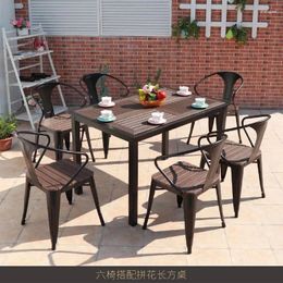 Camp Furniture Outdoor Plastic Wood Table And Chair Combination Balcony Courtyard Leisure Waterproof Sunscreen Dining