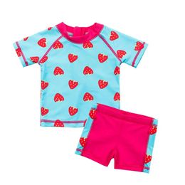 set Ere Strawberry Printed Swimwear Two Pieces Baby Girl's Swimsuit Sun Protection Kids' Sunsuit Short Sleeves Infant Beachwear