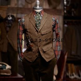 Woolen V-neck Single-breasted Retro Fashion Suit Vest for Men Formal Male Clothes Cufflinks to Man Wang Vests
