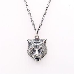 S925 Silver Tiger Head Necklace Vintage Gatto Series Tiger Head Pendant Necklace Hip Hop Men and Women Tiger Head Clavicle Chain188R