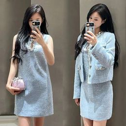 Casual Dresses Self Portrait Women's Coarse Tweed Long Sleeved Jacket Cardigan Half Skirt Set