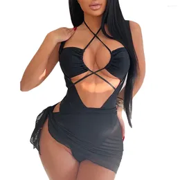 Women's Swimwear 2023 Woman Swimsuit One Piece Bikini Sarong Set Hollow Out Sexy Beach Bathing Suit Brazilian Female Trend Bodysuits