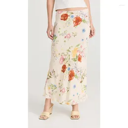 Skirts 2023 Summer Top Quality Women Fashion Prairie Chic Floral Print Wave Cut Trumpet Mid-Calf Skirt For Holiday