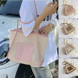 Evening Bags Large Capacity Straw Woven Shoulder Bag Casual Pu Leather Handbag Mesh Beach Tote Knitted Travel