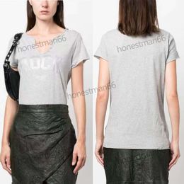 24SS Zadig Voltaire T-shirt Women Designer Cotton Tee Fashion Newzadig tops Letter Rock Hot Diamond Cotton U-neck Gray Slim Fit Short Sleeved Beach Tees