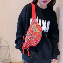 Waist Bags Stylish Northeast China Folk Style Flower Printed Crossbody Portable Phone Messenger Chest Pack Single Shoulder