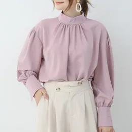 Women's Blouses Japanese And Korean Version Chiffon Shirt For Women Puff Sleeves Stand Collar Urban Elegant Professional Long-sleeved Blouse