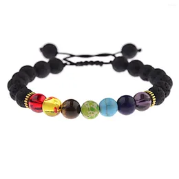 Strand 7 Chakra Charms Bracelets For Men Women Essential Oils Diffuser Lava Rock Natural Stone Beads Fashion Handmade Jewelry