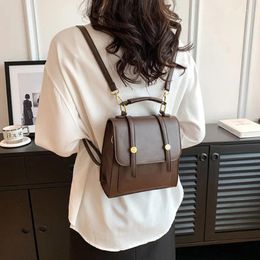 School Bags Autumn Season Fashion Temperament Leather Backpack Large Capacity College Style Retro Buckle Square Bag Available For Commuting