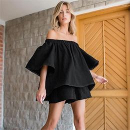 Women's Swimwear Outfits For Women Summer Dress 2023 One Piece Ladies Cute Clothes Crepe Cotton Pajamas Loose Short Sleeve Shorts Set