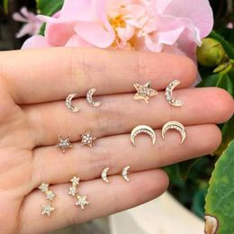 Stud 12Pcs Set Exquisite Star Moon Crystal Gold Earrings Fashion Women Birthday Party Jewellery Gift Female Earring Set2878