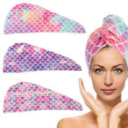 Microfiber Hair Drying Hat Super Absorption Hair Care Towel Cap Wrapped Turban Shower Caps Quick Drying Bathroom Bath Hats Fish Scale Pattern Printed Women HW0154