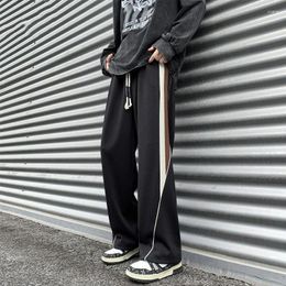 Men's Pants 2023 Autumn Contrast Stripe Spliced Sports Solid Drawstring Pocket American High Street Loose Wide Leg Casual Trousers