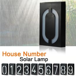 House Number Led Lamp Garden Waterproof Solar Door Number Plate Outdoor Lighting Rechargeable Home Numbers Light Door Hardware 231226