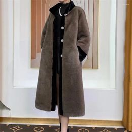 Women's Fur Elegant Faux Mink Coat Women Winter Long Jacket Middle-aged Elderly Mother Cashmere Overcoat Noble Warm Parkas Black Outwear