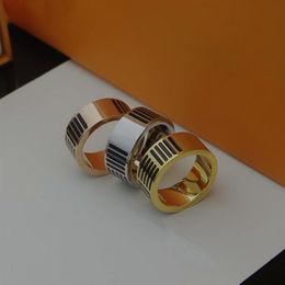 Europe America Fashion Rings Men Lady Women Titanium steel Three Color Enamel Stripe Engraved V Letter Lovers Damier Pattern Ring 291t