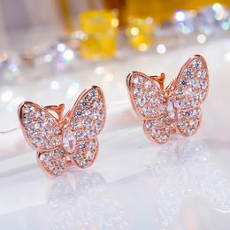 Stud Earrings Butterfly S925 Sterling Silver Studs 5A Zircon Super Flash For Women Fine Jewellery Wedding Party Holiday