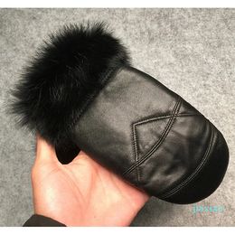 Five Fingers Gloves Genuine Leather For Women Winter Outdoor Warm Rex Fur Thickening Thermal Sheepskin Fashion