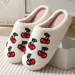 Slippers Cherry Couple Cotton Pantuflas Home Indoor Platform Slides Ladies 2024 Warm Comfortable Winter Footwear Chaussure Femme