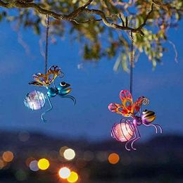 Garden Decorations Bee Fairy Lamp Pendant Minimalist Charming Battery-powered LED Hanging Sign Honey Ornament Decor