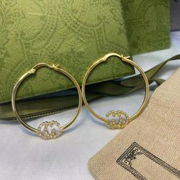 2023 Hoop Earrings brass diamond set letter earrings designer for women fashion gorgeous luxury brand celebrity same style new ear291s