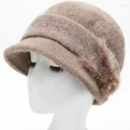 Ball Caps Women Elegant Knitted Hat Wool Bucket Hats Fleece Lined Fur Solid Color Keep Warm Windproof Winter Soft